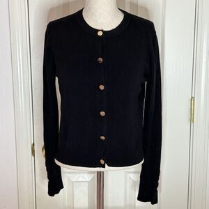 Zara Black Long Sleeve Cardigan Sweater W/ Gold Tone Buttons Women’s M